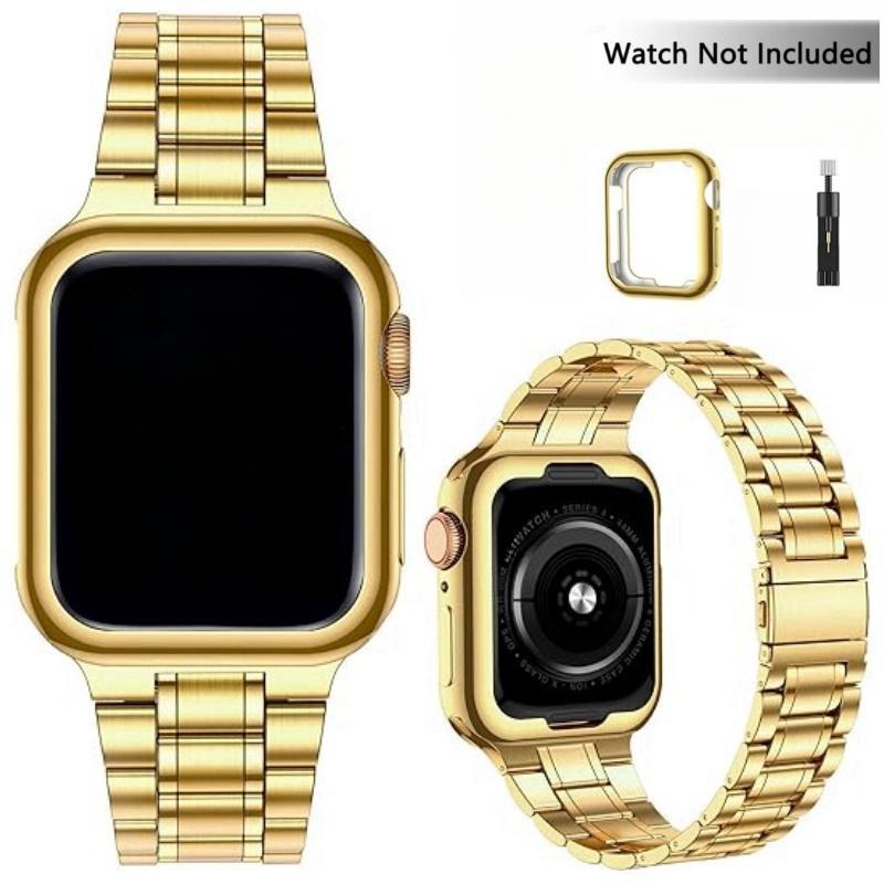 Curved 5 Beads Solid Stainless Steel Watch Band, Smartwatch Accessories, Smart Watch Band for Apple Watch Series 9 8 7 6 5 4 3 2 SE, Fashion Wearable Accessories Compatible with Apple Watch 49mm 45mm 44mm 42mm 41mm 40mm 38mm, Summer Gift