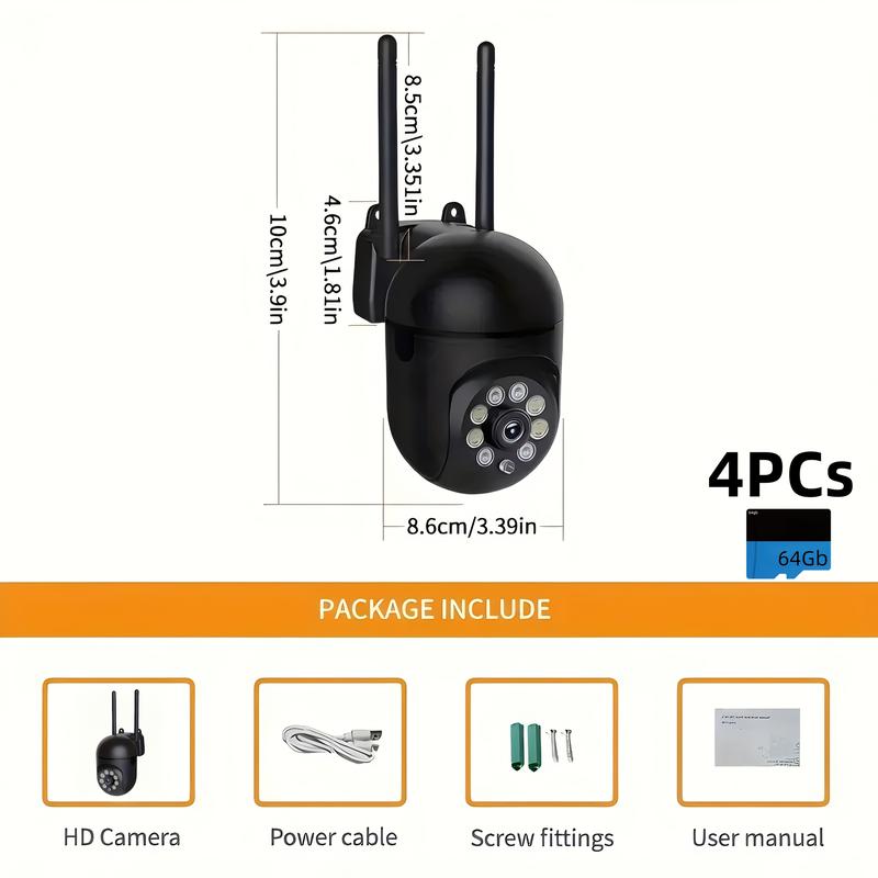 [With 64G Card]4Pcs-HD 1080P WIFI Surveillance Camera, Indoor And Outdoor Long Range HD Night Vision Camera, 355 Degree Intercom Home Security Camera, 2.4G Home Security System, AI Mobile Detection, Two-Way Audio, Color Night Vision, Home Surveillance Sec