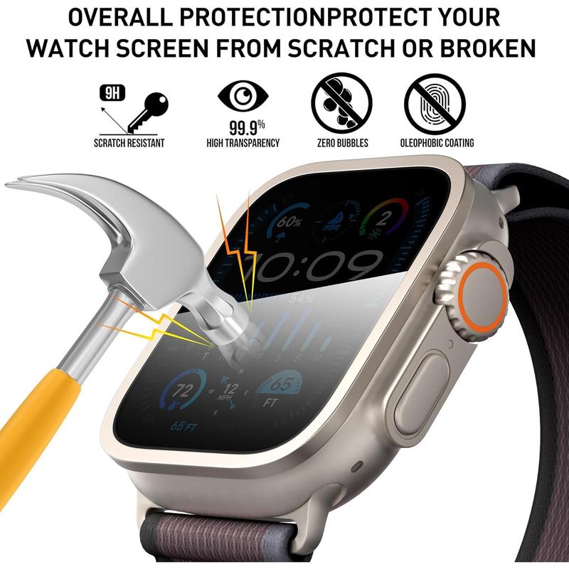 2-pack for Apple Watch ultra Ultra 2 49mm privacy screen protector, [Anti-peeping] Ultra-Thin Full Coverage Tempered glass screen protector for iWatch ultra Ultra 2 49mm-Titanium + titanium