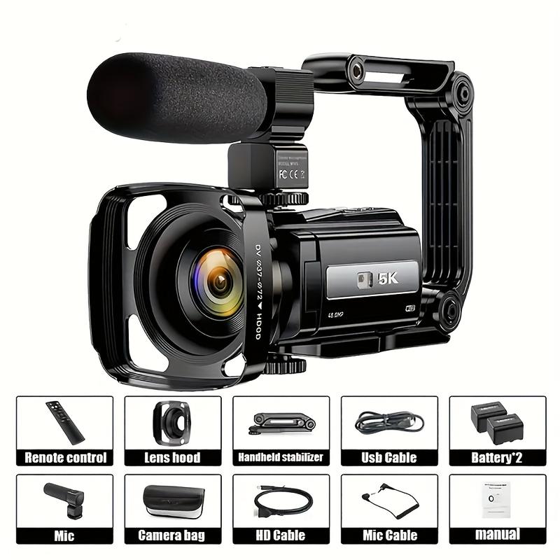 5K Video Camera, 48mp UHD WiFi Infrared Night Vision Vlogging Camera, 16x Digital Zoom Touch Screen Vlog Camera with External Microphone, Lens Cover, Stabilizer, Remote Control, 2 Batteries, Remote Control Batteries Not Included