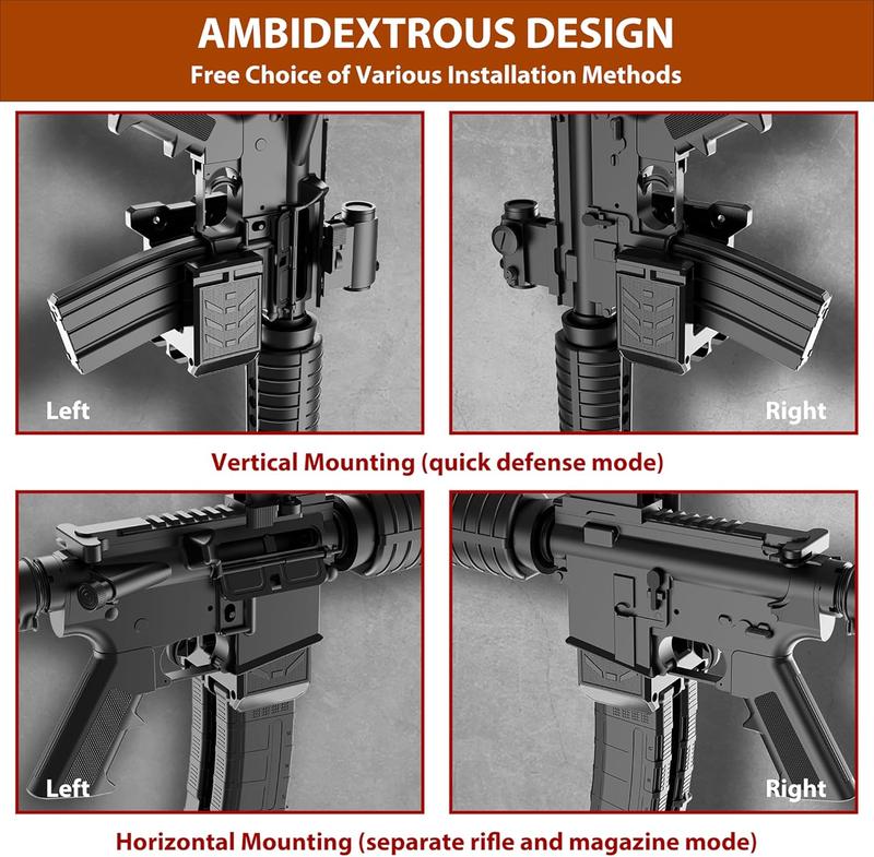 2024 Newest AR15 Wall Mount with Double Mag Holder for 223 5.56 Rifle, AR Wall Rack Runner Mount Display with Vertical and Horizontal AR Rifle Holder Withstand 450Lbs of Tension, with Lockhole