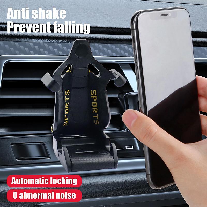 Car Air Vent Phone Holder, Carbon Fiber Racing Seat Shaped Car Phone Mount, Adjustable GPS Bracket Support for Multiple Phone Models