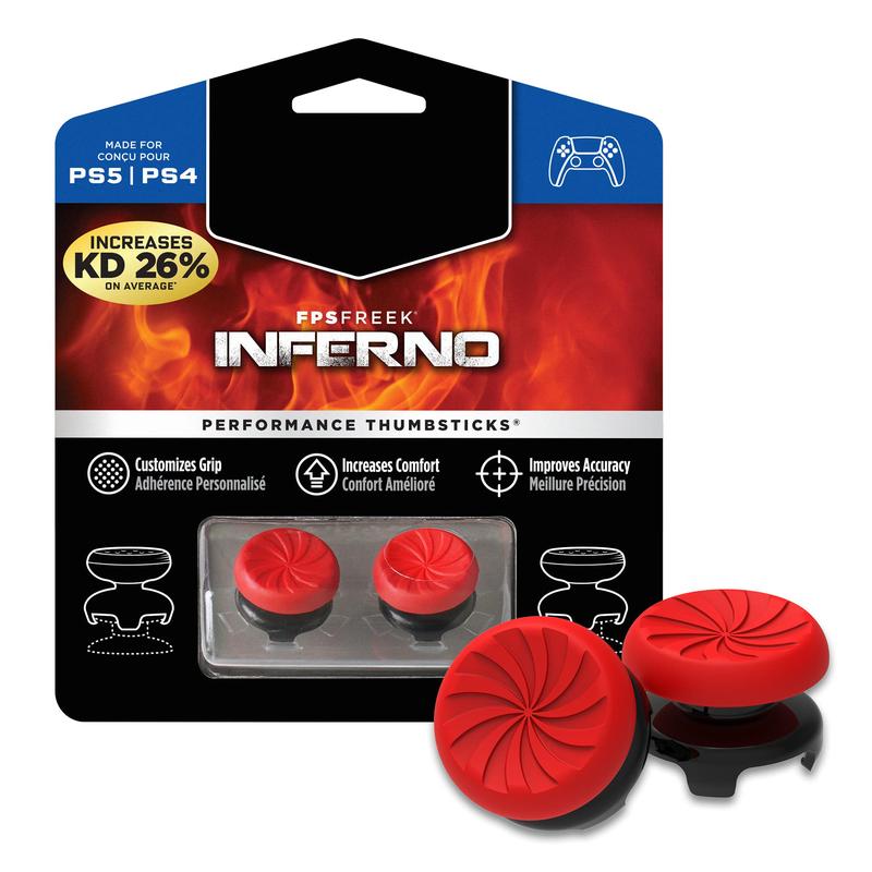 Controller freek grip, FPS Freek Inferno for Playstation 4 (PS4) and Playstation 4 (PS5) Controller | Performance Thumbsticks | 2 High-Rise Concave | Red controller accessories to improve aim Console