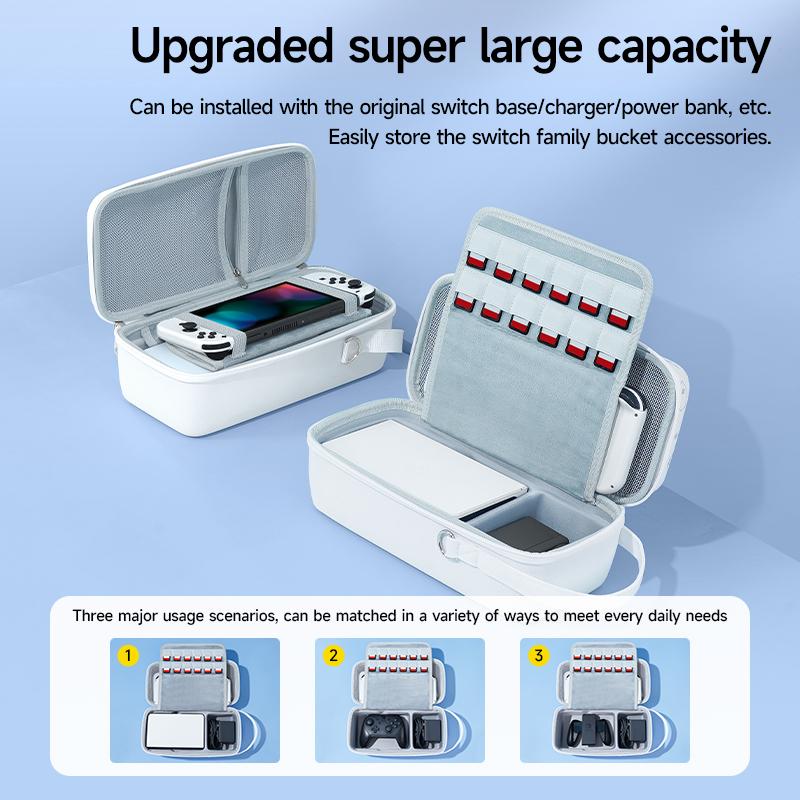 Jemdo Switch Large capacity NS and OLED storage bag Portable protection home storage Original base, charger, cassette, grip game accessories