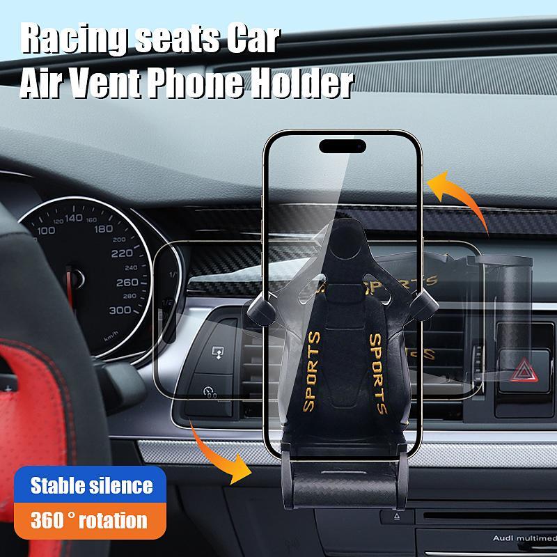 Car Air Vent Phone Holder, Carbon Fiber Racing Seat Shaped Car Phone Mount, Adjustable GPS Bracket Support for Multiple Phone Models