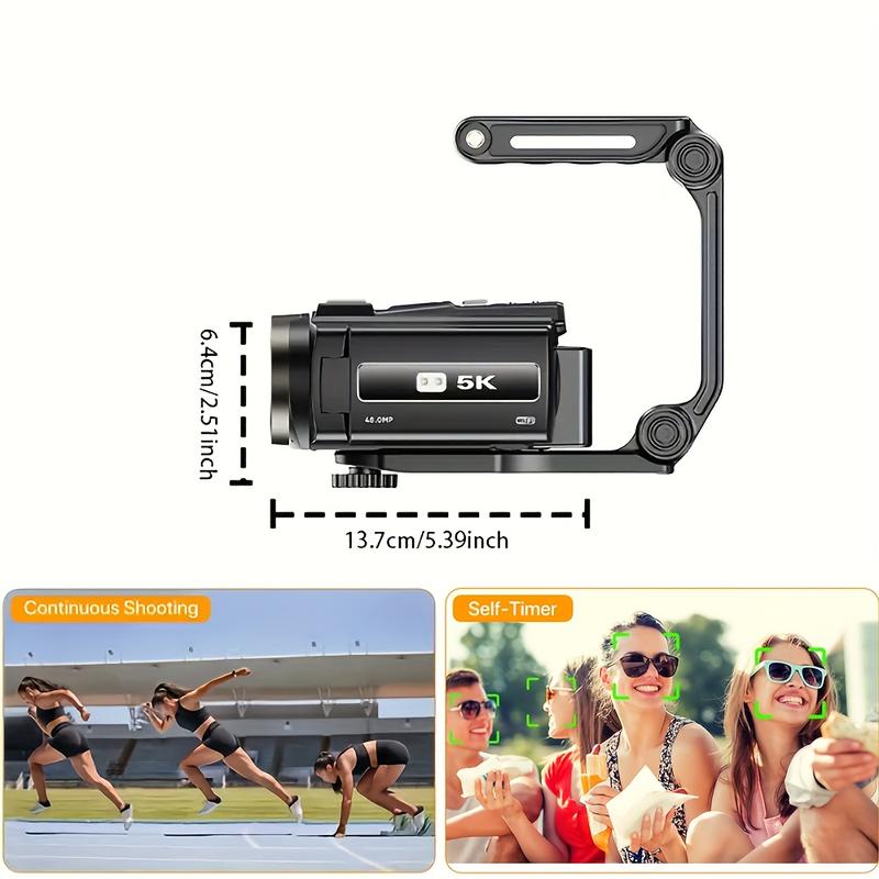 5K Video Camera, 48mp UHD WiFi Infrared Night Vision Vlogging Camera, 16x Digital Zoom Touch Screen Vlog Camera with External Microphone, Lens Cover, Stabilizer, Remote Control, 2 Batteries, Remote Control Batteries Not Included