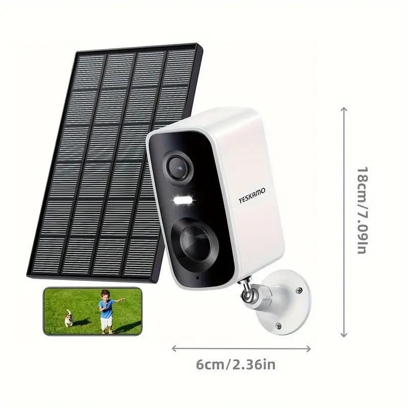 Solar Security Camera for Indoor Outdoor, Rechargeable Battery, 2K Waterproof HD Color Night Vision Camera, 2.4Ghz WIFI Only, Human Detection, Automatic Alarm, Two-Way Talk