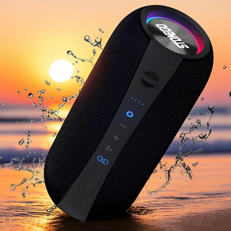 STONEGO Wireless Speaker, IPX7 Waterproof Speaker with RGB LED Light, Portable Bluetooth-compatible Speaker for Travel, Camping, Party, Outdoor