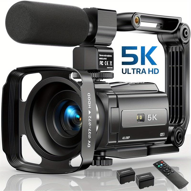 5K Video Camera, 48mp UHD WiFi Infrared Night Vision Vlogging Camera, 16x Digital Zoom Touch Screen Vlog Camera with External Microphone, Lens Cover, Stabilizer, Remote Control, 2 Batteries, Remote Control Batteries Not Included