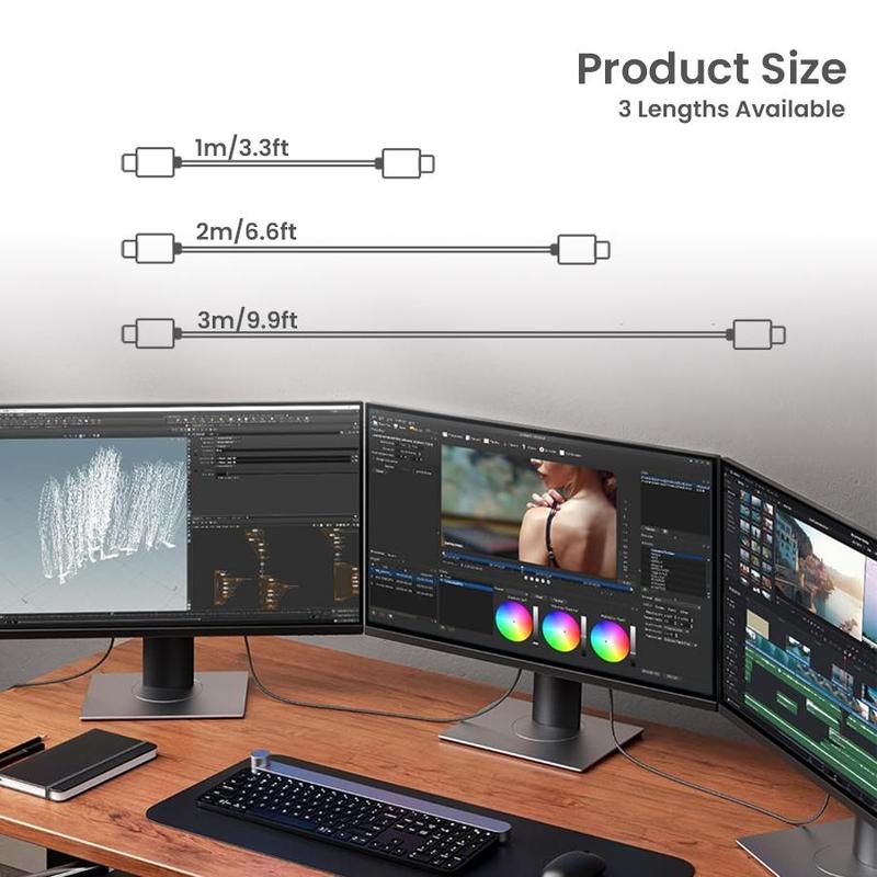 1M 2M 3M Display Port Cable, 1 Count 8K DP 1.4 Cable 8K@60Hz 4K@144Hz Braided High Speed Display Port Cable Compatible with TV Monitor Laptop, Summer Supplies