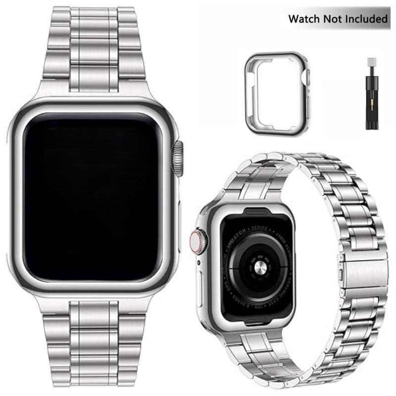 Curved 5 Beads Solid Stainless Steel Watch Band, Smartwatch Accessories, Smart Watch Band for Apple Watch Series 9 8 7 6 5 4 3 2 SE, Fashion Wearable Accessories Compatible with Apple Watch 49mm 45mm 44mm 42mm 41mm 40mm 38mm, Summer Gift