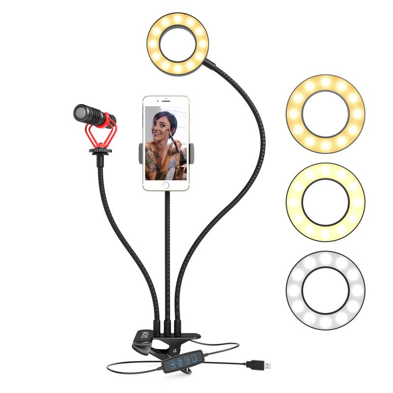 Movo - VGC-3 Selfie Ring Light Stand with Cell Phone Holder and Third Flexible Arm with a 1 4