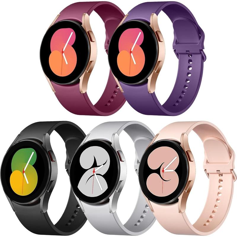 5 Pack Bands Compatible with Galaxy Watch 7 6 5 4 Band 40mm 44mm  Galaxy Watch 6 4 Classic Band 43mm 47mm 46mm 42mm Watch 5 pro 45mm,Active 2 Band, 20mm Band Soft Silicone Sport Band Women Men