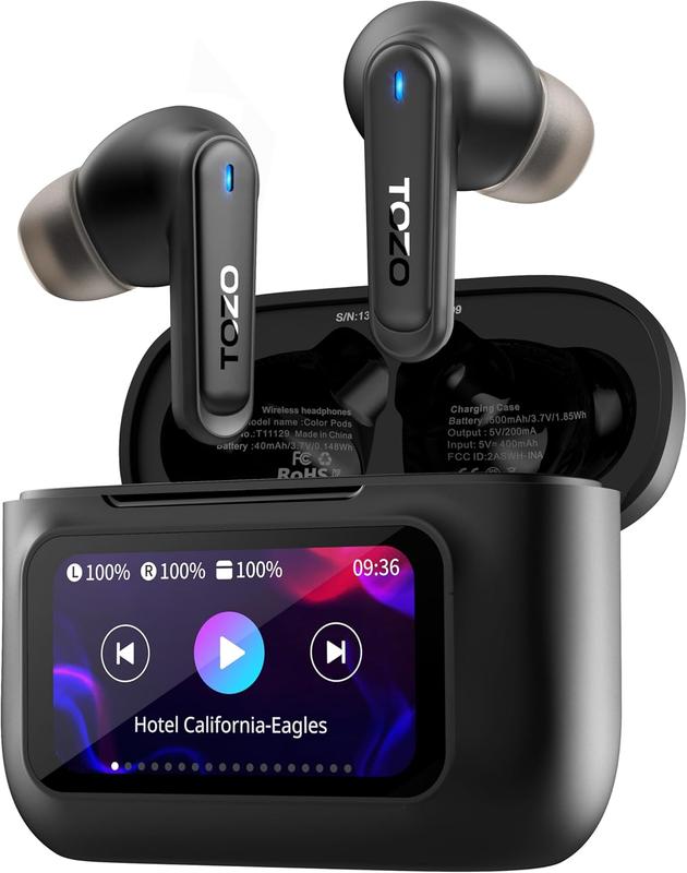 TOZO ColorPods Wireless Earbuds with Touch Screen Active Noise Cancelling Ear Buds Dual Mic ENC Clear Call Deep Bass in Ear Bluetooth 5.3 Headphone Long Playtime IPX6 Waterproof 32 EQs via APP