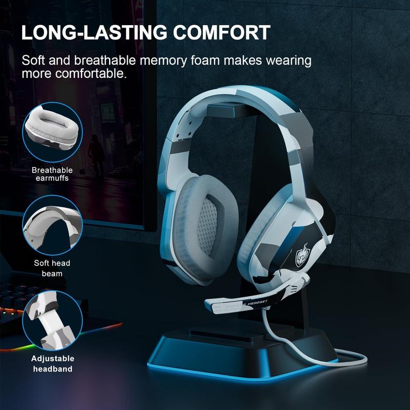 Gaming Headset for PS4,  One, PC, Laptop, ,  , 3.5MM PS4 Stereo Headset Over Ear Headphones with Noise-Cancelling Mic, Bass Surround - Camo