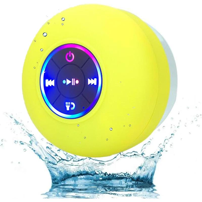 Mini Bluetooth Shower Speaker with LED light, Portable IPX4 Waterproof, Hands-Free Speakerphone. Rechargeable Using Micro USB, Wireless Stereo for Beach, Shower & Home