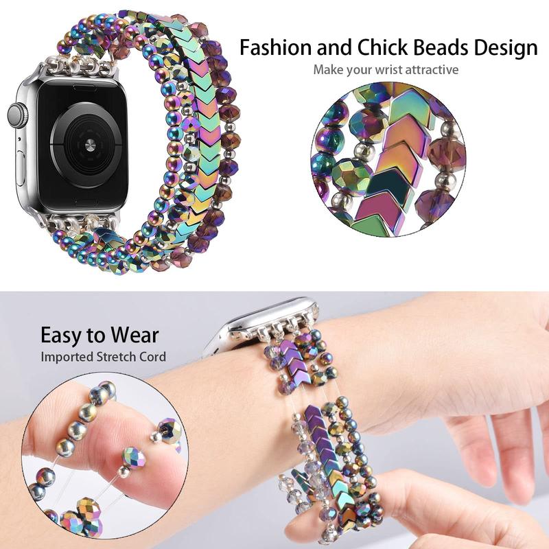 Beaded Watch Band for Summer, 1 Count Stylish Elastic Stretch Watch Band, Replacement Wristband Compatible with iWatch Series SE 9 8 7 6 5 4 3 2 1