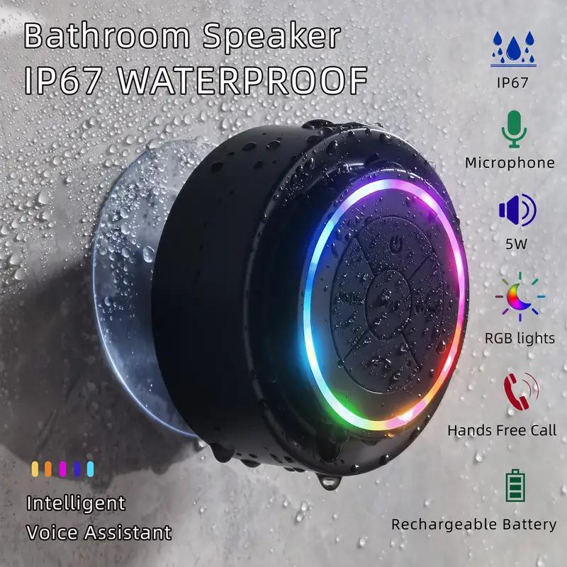 Mini Bluetooth Shower Speaker with LED light, Portable IPX4 Waterproof, Hands-Free Speakerphone. Rechargeable Using Micro USB, Wireless Stereo for Beach, Shower & Home