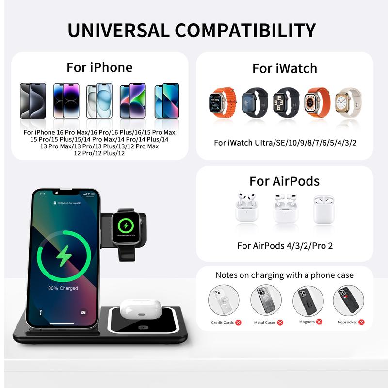 3-in-1 Wireless Charger iPhone, Foldable Travel Charger, 15W Fast Charging Station for Multiple Devices,Sutiable for iPhone 16   15   14   13   12 Series & Samsung Series & AirPods & Apple Watch -Christmas Gift