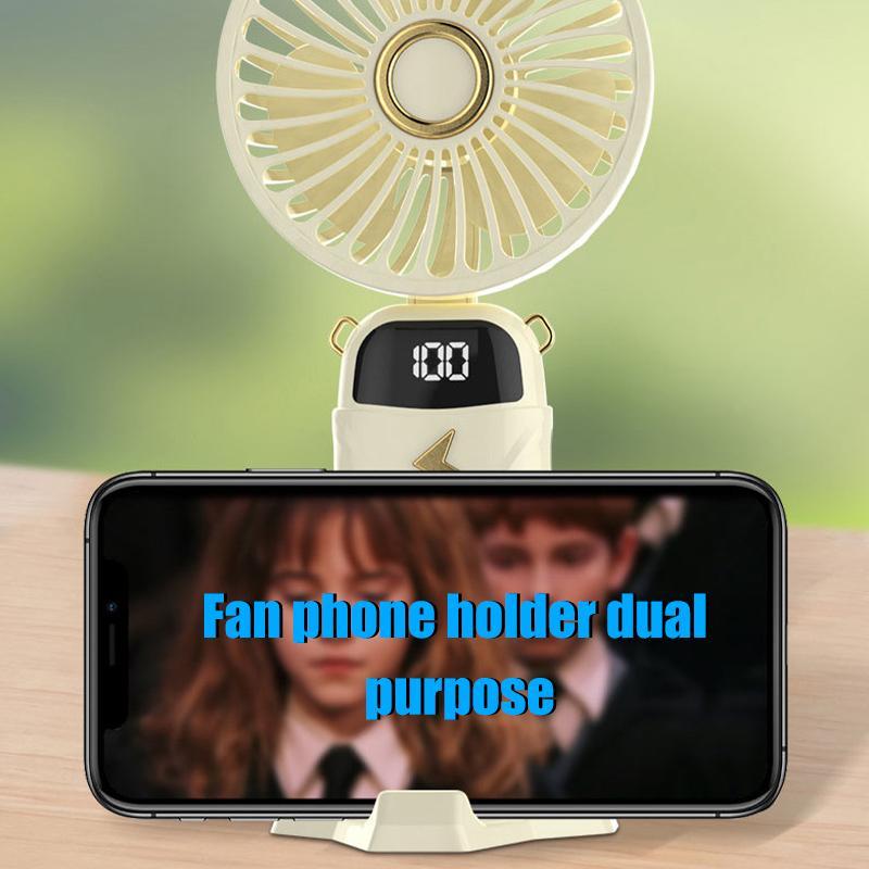 Portable 1200mAh Mini Foldable Fan, USB Rechargeable Handheld Cooling Fan, Digital Display Desktop Fan, Portable Fan for Office, Student, Outdoor, Travel