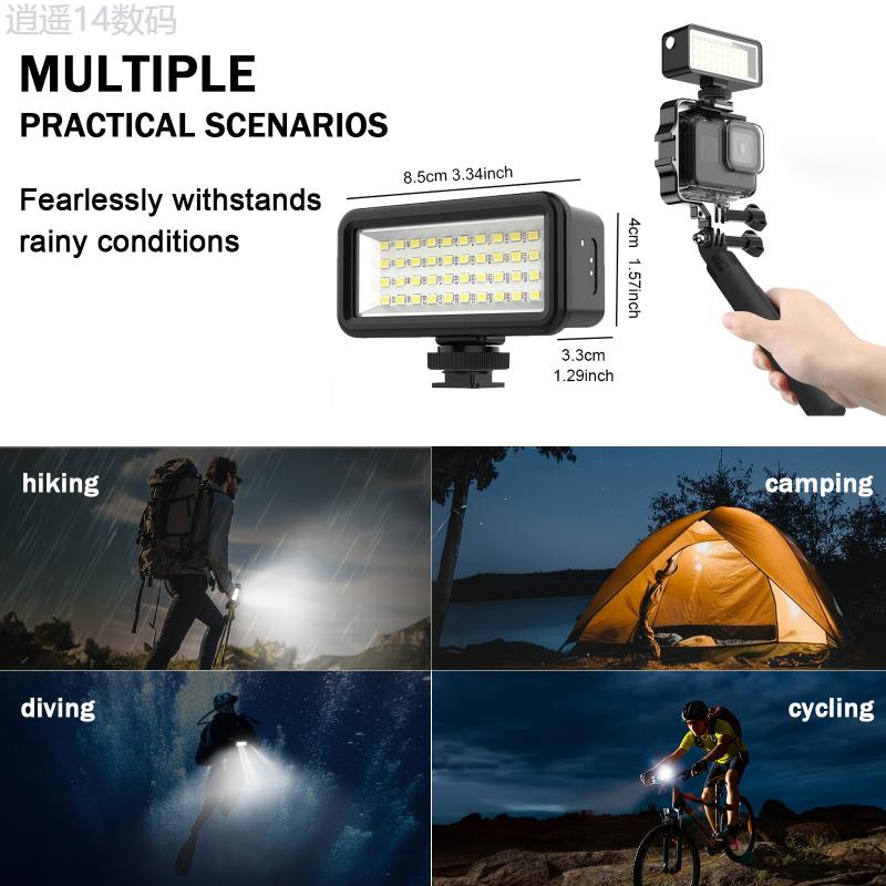 40M Underwater LED Flash with Cold Shoe Mount Hole for Gopro Hero 11 9 10 Dji OSMO Action 3 Fill Light Lighting Camera Accessory Rechargeable Smartphone