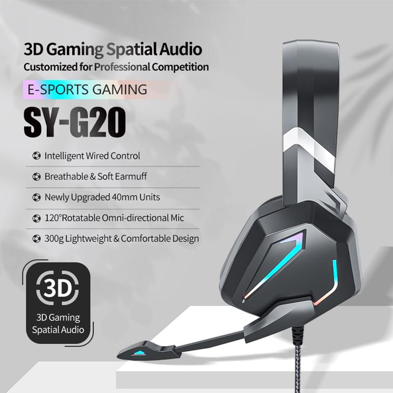 3.5mm Gaming Headset With Mic LED Headphones Stereo Bass Surround Ear-Cup (Over the Ear) Voice cancelling For PC PS5 PS4 Xbox One