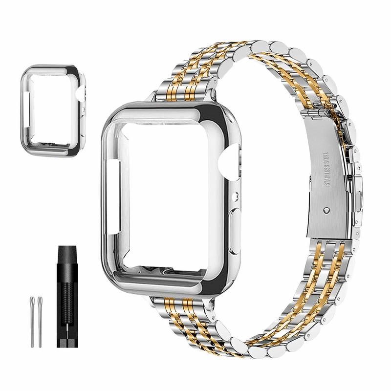 Watch Band with Watch Case (Band & Case Only), Stainless Steel Watch Band with Watch Case, Wearable Accessories Compatible with Apple Watch 9 8 7 6 5 4 3 2 1 SE SE2