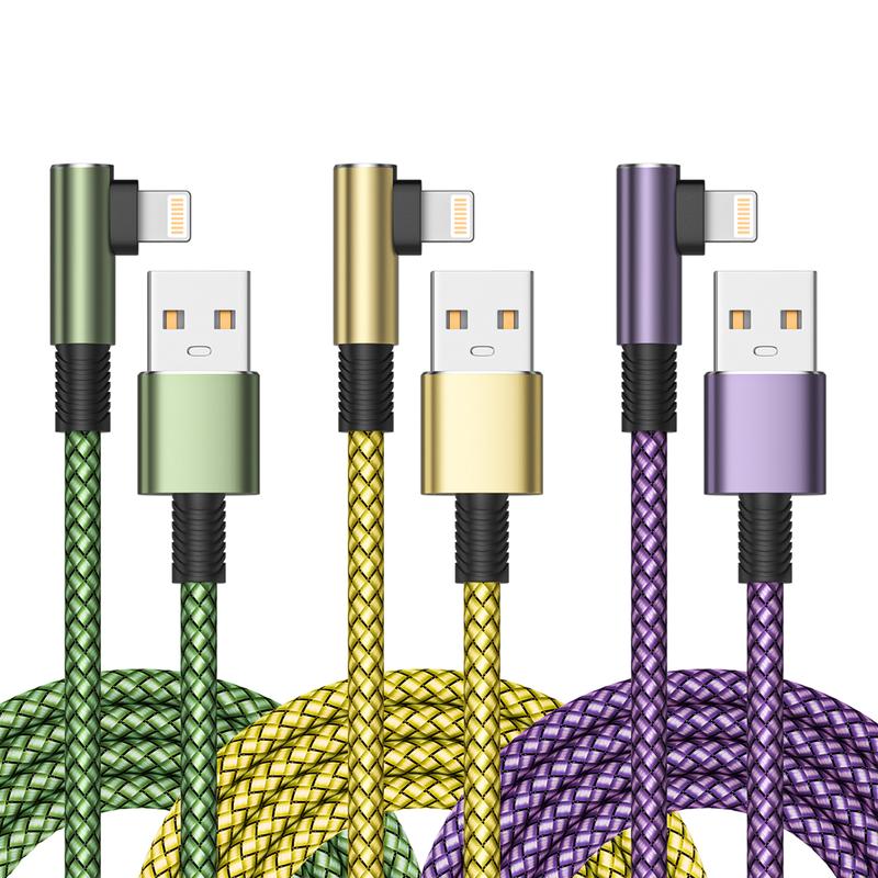 3 Pack 6FT Phone Charger Cord,90 Degree Charging Cable Nylon Braided Fast Charging Cord Lightning Cable for iPhone 14 13 12 11 Pro Max Mini X Plus 8 7 6 5S Plus iPad