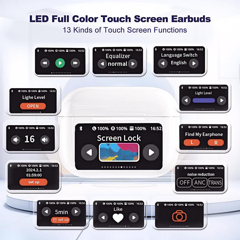 Christmas Deal LASATE Wireless open earbud bluetooth 5.4, long play time, headphone quality sound, with touch screen versatile charging case headphones Touch Control Open Ear Bluetooth Headphones translator earbuds nap  pods