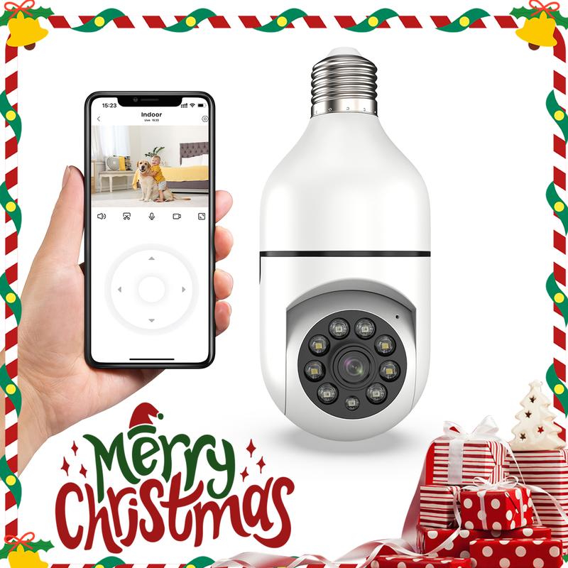 Light Bulb Camera, Bulb Security Camera 2.4Ghz WiFi Wireless Home Monitoring Camera, Motion Detection, Two-Way Audio, HD Night Vision, Pan Tilt, SD & Cloud Storage, Best Christmas Gifts