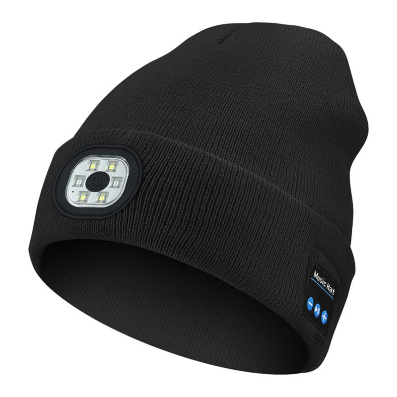 Bluetooth Music Sports Unisex Beanie with Light, USB Rechargeable LED Headlamp Cap, LED Hat with Flashlight, Gifts for Men Women Dad