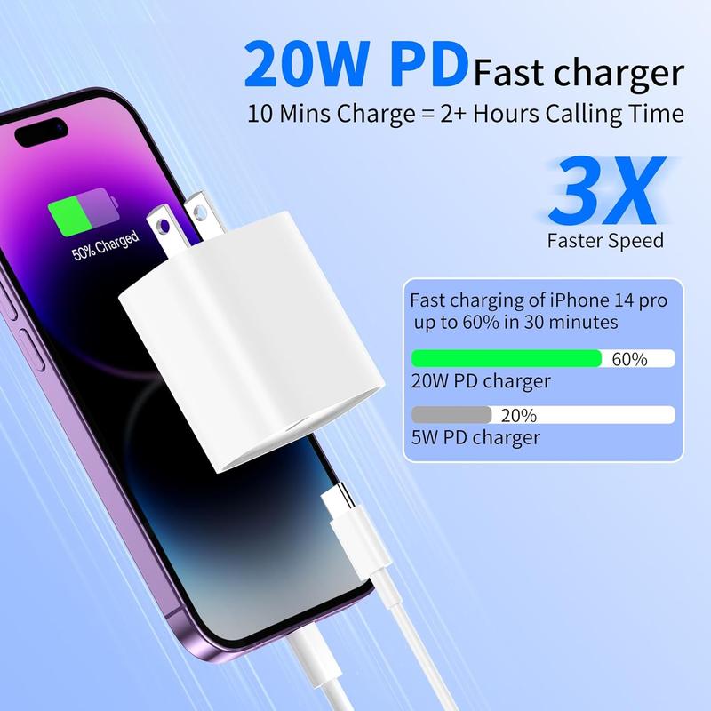 3 PACK USB C Charger for iPhone 14 13 12 11 Charger, 6Pack 20W USB C Fast Charger Plug Power Adapter with 6FT Type C to Lightning Cable for iPhone 14 13 12 11 Pro Pro Max XS Max XS XR X SE 8 and More Mobile Electronic Charging Protection Device Handheld