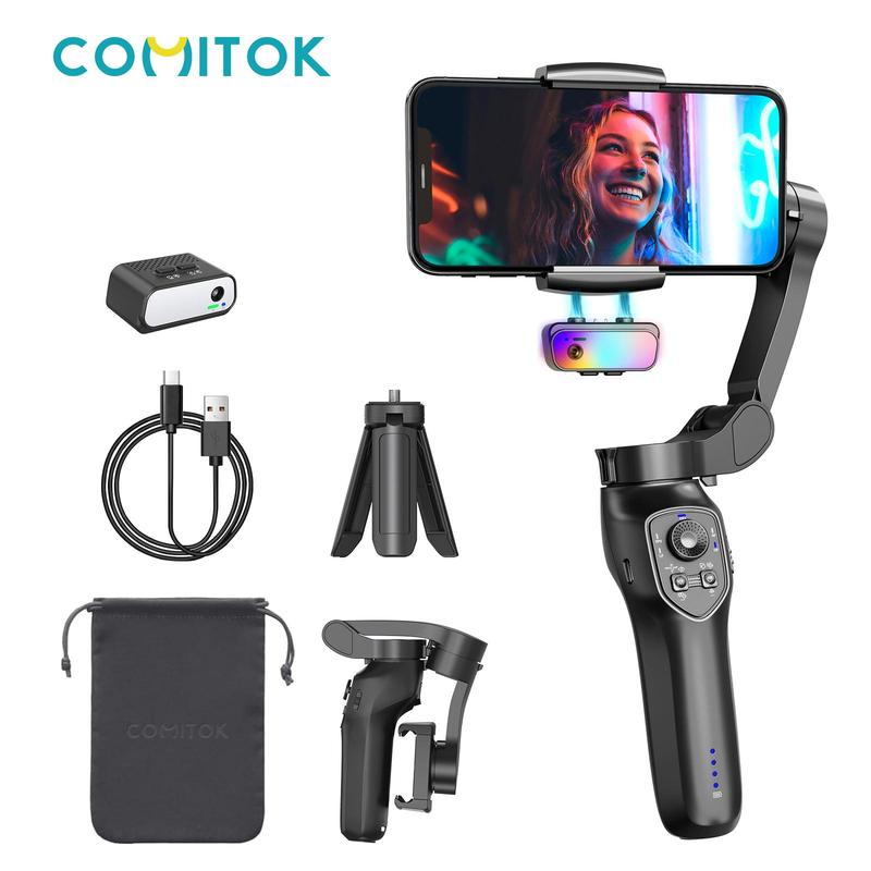 3-axis Mobile Phone Stabilizer, AI Tracking Intelligent Face Tracking Gimbal, USB Rechargeable Face Tracking RGB Light Gimbal for Mobile Phone