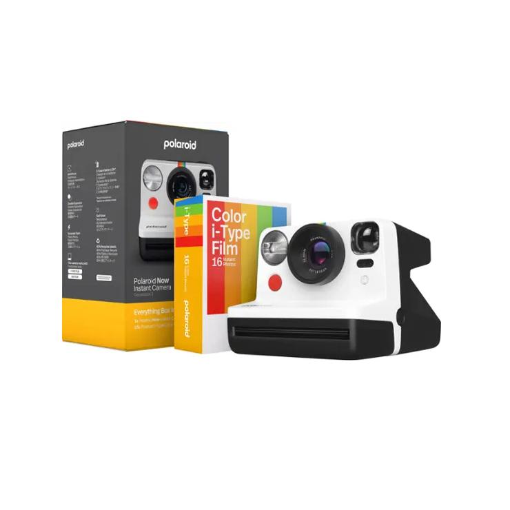 Polaroid Now 2nd Generation I-Type Instant Camera + Film Bundle - Now Black Camera + 16 Color Photos (6248)- Black