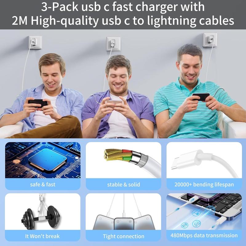 3 PACK USB C Charger for iPhone 14 13 12 11 Charger, 6Pack 20W USB C Fast Charger Plug Power Adapter with 6FT Type C to Lightning Cable for iPhone 14 13 12 11 Pro Pro Max XS Max XS XR X SE 8 and More Mobile Electronic Charging Protection Device Handheld