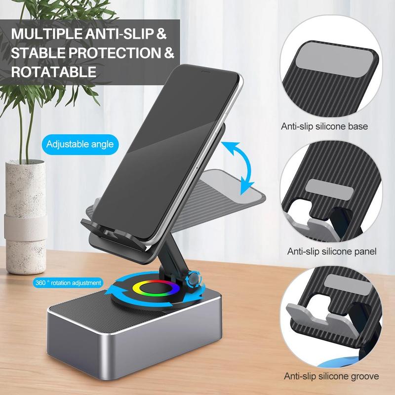 Portable Bluetooth Speaker Stand for Phones, HD Sound, Rotatable Angle, Adjustable Anti-Slip Base, Hands-Free Viewing, Compatible with iPhone Android, Perfect for Home Outdoor Use