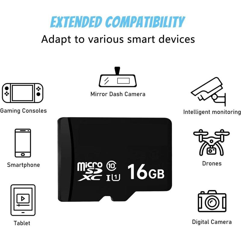 Micro SD Card-16G Memory Card, Camera, Game Console, Smartphone, GoPRO, Drone, Security Camera, Affordable Accessory High-speed storage for digital cameras.