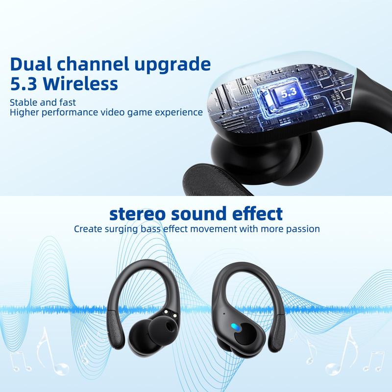 LIFEBEE Wireless Earphone, 1 Pair Over Ear Design Earbuds Headphones with LED Display, Stereo Sound Earbud for Workout Running Exercise Gym