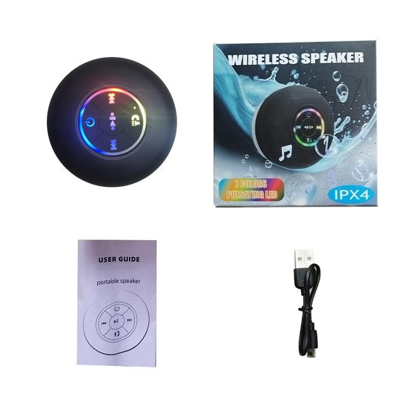 Mini LED Shower Speaker, Portable Wireless Speaker, Rechargeable Speaker with Suction Cup, IPX4 Shower Wireless Speaker, Suitable for Outdoor Cycling and Gaming