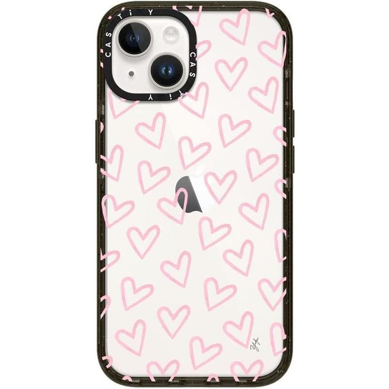 CASETi Impact iPhone 12 13 14 15 Case  - Heart Shape Light Pink Thin (Transparent) - Glossy Black