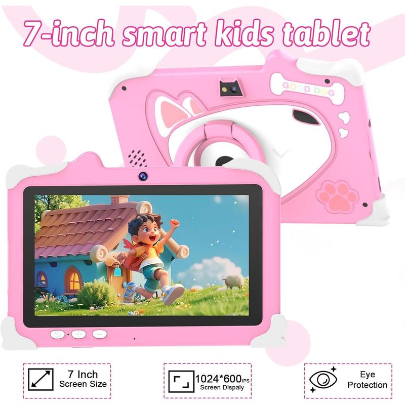 Tablet, 7 inch Android 12 Tablet for , 4GB RAM 32GB ROM  Tablet with Shockproof Case, Parental Control, Education, 2MP+5MP Dual Camera, Safety Eye IPS Screen for Boys Girls, Pink