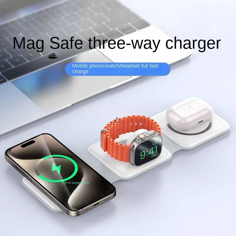 3-in-1 Wireless Charger, 1 Count Foldable Magnetic Travel Charger for Apple Watch, Multifunctional Wireless Charger for iPhone 15 14 13 12 11 Series & AirPods