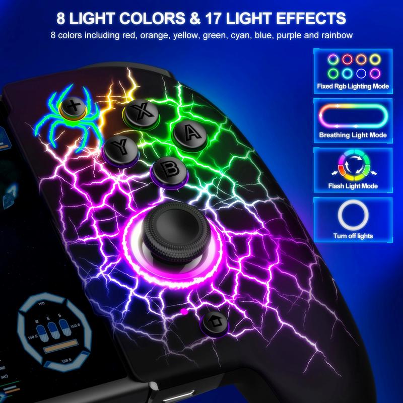 Switch Controllers, Hall Effect Joystick (No Drift) Switch Joypad for Nintendo Switch OLED, Full-Size Grip Wireless Switch Pro Controller with 9 Color Lights. Ideal for Those Who Prefer Handheld Mode