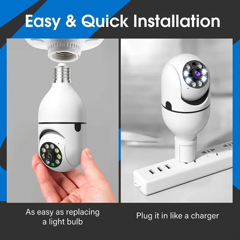 1080P Indoor Security Camera, FHD WiFi Light Bulb Camera, 360° Wireless Surveillance for Indoor and Outdoor Use, Motion Detection, Two-Way Audio, APP Control, Color Night Vision, Siren Alarm, White