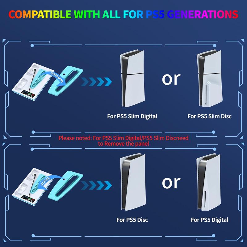 Multifunctional Cooling Station for PS5 PS5 Slim, Console Stand with Controller Charging Station, Console Accessories for PlayStation 5 Slim & Standard Disc Digital Console