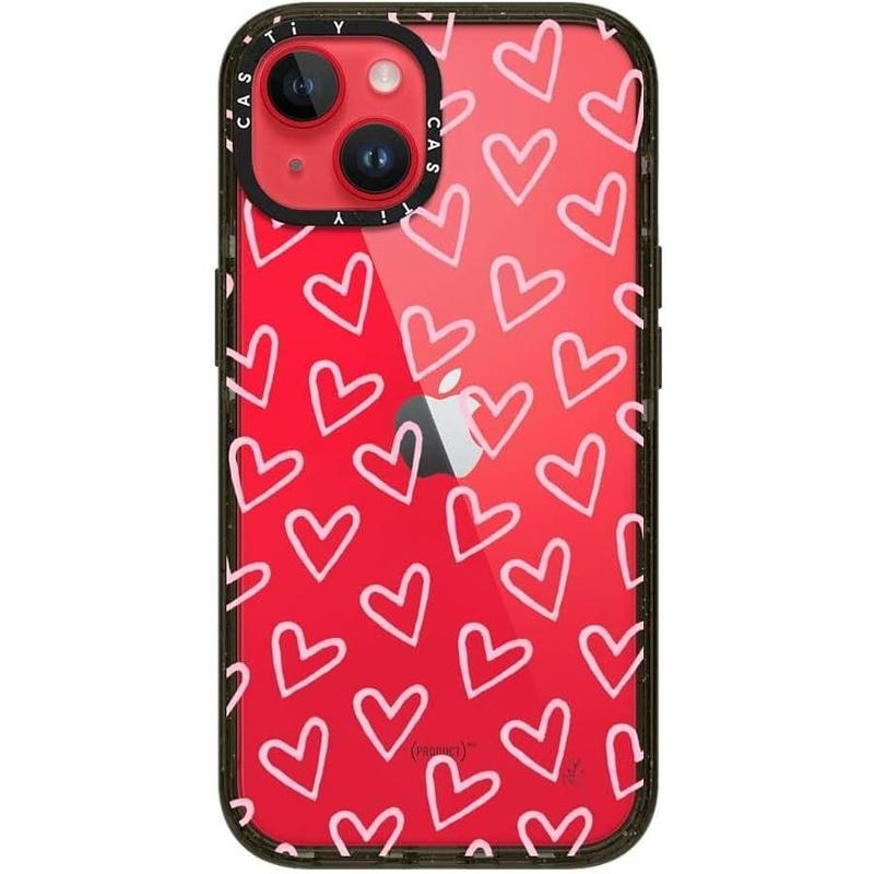 CASETi Impact iPhone 12 13 14 15 Case  - Heart Shape Light Pink Thin (Transparent) - Glossy Black