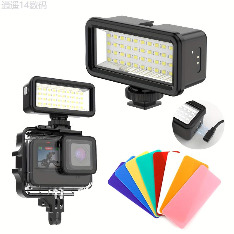 40M Underwater LED Flash with Cold Shoe Mount Hole for Gopro Hero 11 9 10 Dji OSMO Action 3 Fill Light Lighting Camera Accessory Rechargeable Smartphone