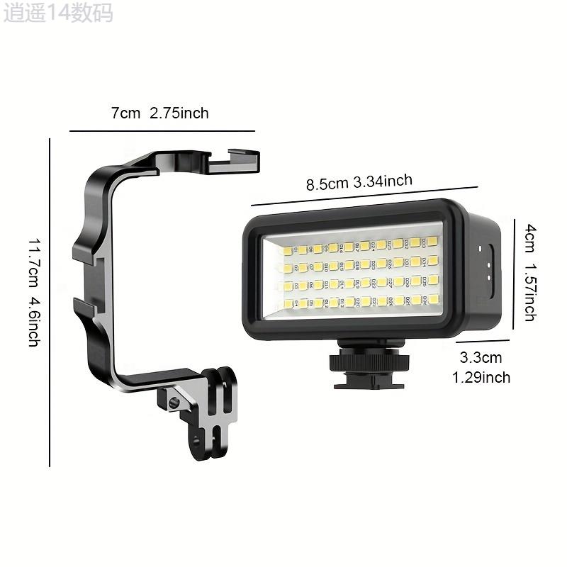 40M Underwater LED Flash with Cold Shoe Mount Hole for Gopro Hero 11 9 10 Dji OSMO Action 3 Fill Light Lighting Camera Accessory Rechargeable Smartphone