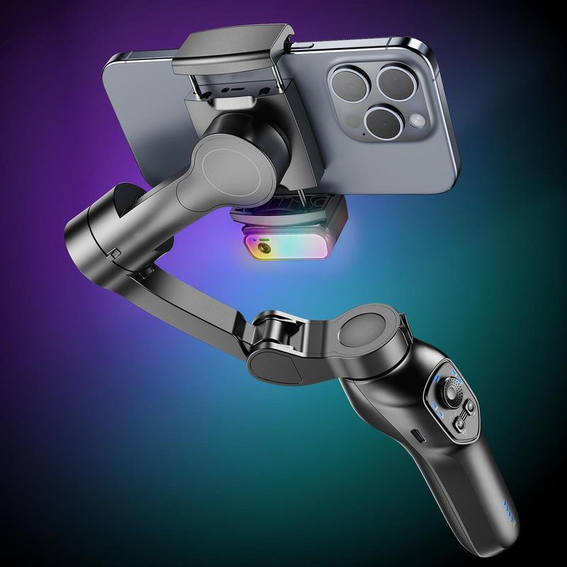 3-axis Mobile Phone Stabilizer, AI Tracking Intelligent Face Tracking Gimbal, USB Rechargeable Face Tracking RGB Light Gimbal for Mobile Phone