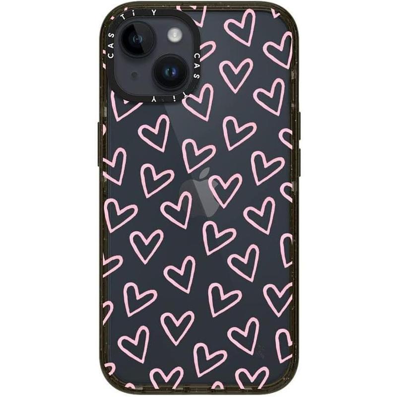 CASETi Impact iPhone 12 13 14 15 Case  - Heart Shape Light Pink Thin (Transparent) - Glossy Black